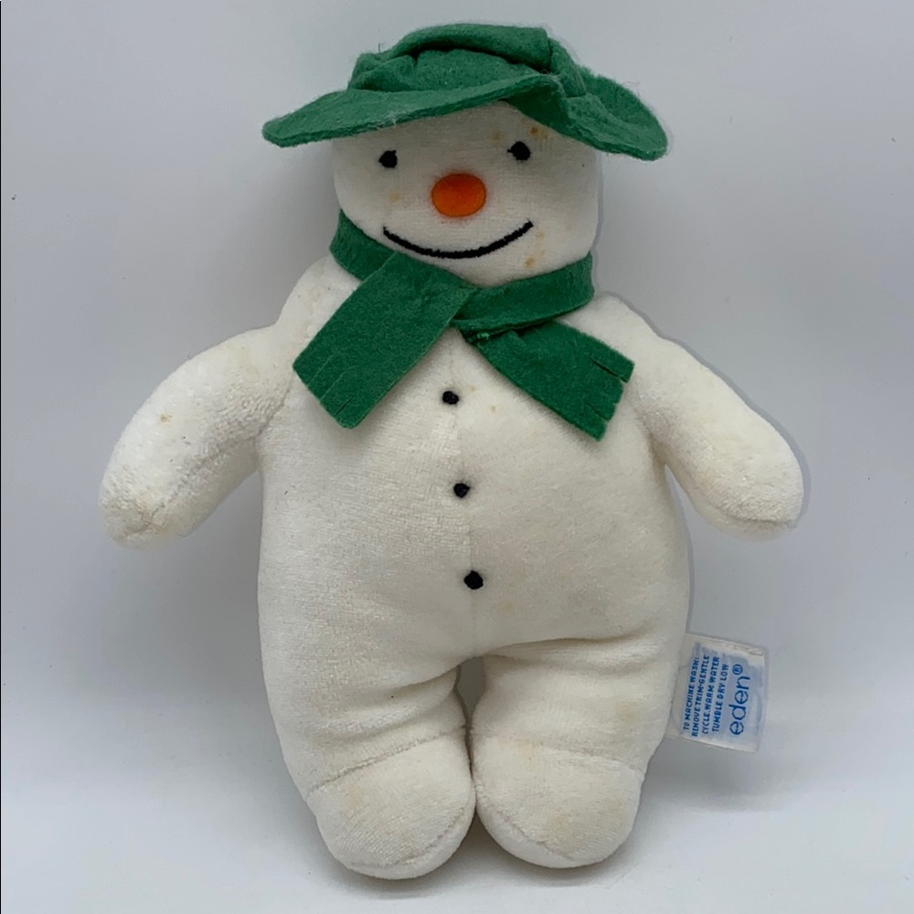 Vintage Eden The Snowman Raymond Briggs Plush Toy with Green Hat and Scarf 8.5”